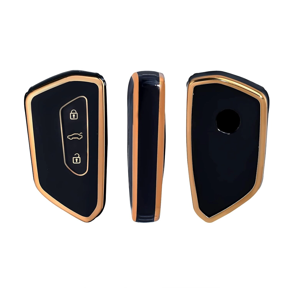 جراب ريموت مفتاح سيارة TPU متوافق مع السيارة -سيارة فولكس فاجن جولف 8 سيات ليون تاراكو اتيكا سكودا اوكتافيا كوبرا فورمينتور بورن، أسود ذهبي